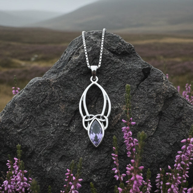Tay Celtic Knot Amethyst Necklace in Sterling Silver — view 4