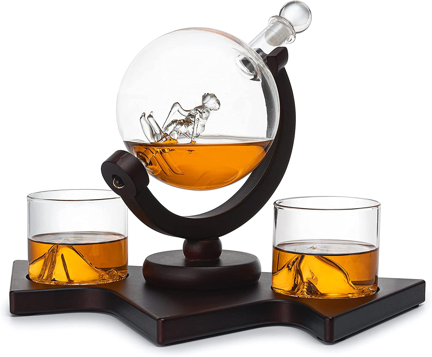 Ski Wine And Whiskey Decanter with 2 Glacier Mountain Glasses