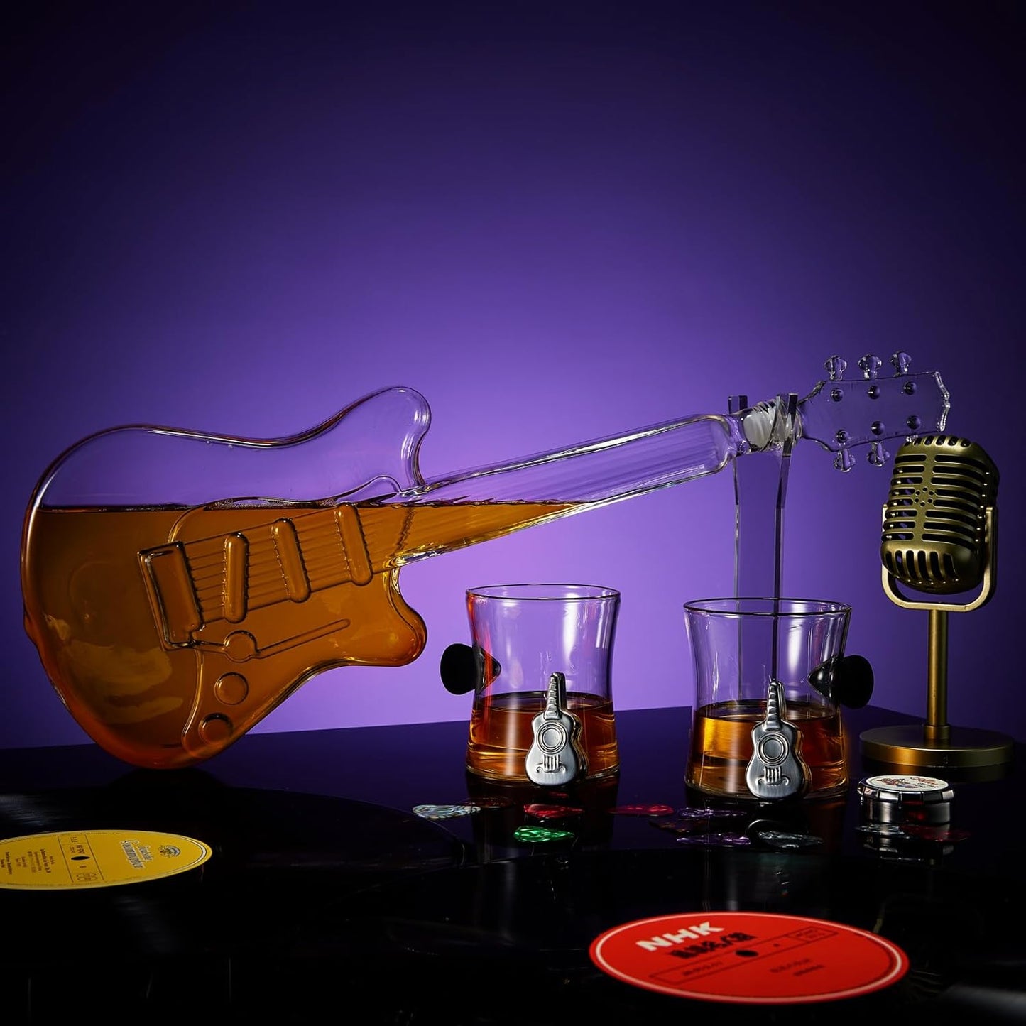 Electric Guitar Whiskey Decanter With 2 Pick Whiskey Glasses