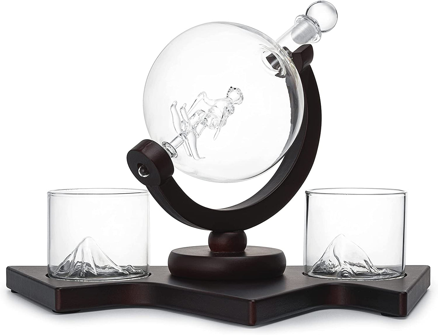 Ski Wine And Whiskey Decanter with 2 Glacier Mountain Glasses