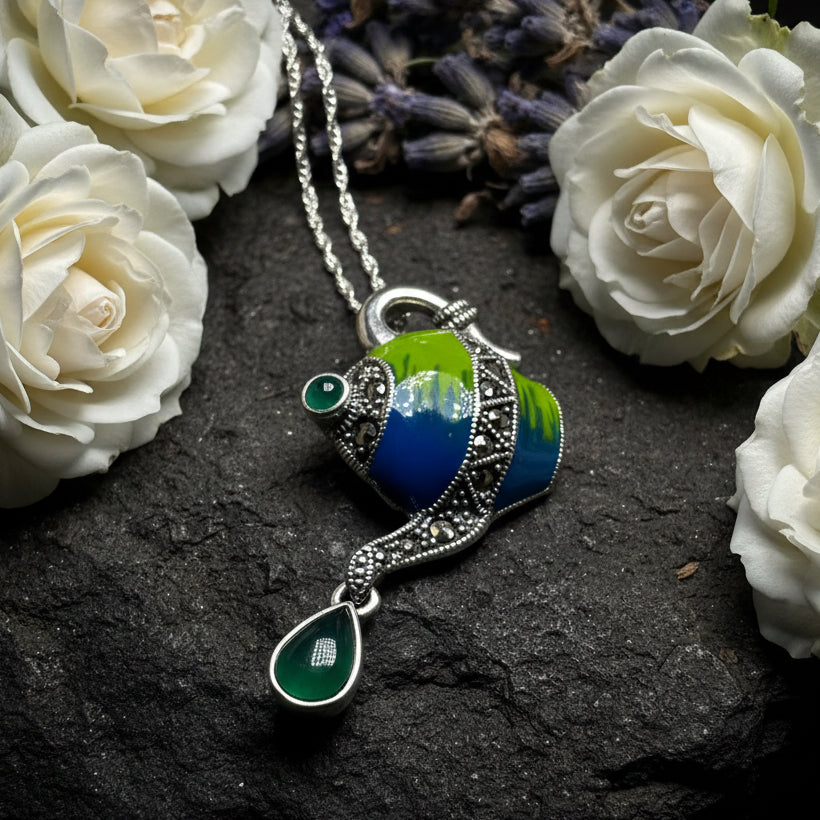 Spot of Tea Teapot Marcasite Necklace in Sterling Silver