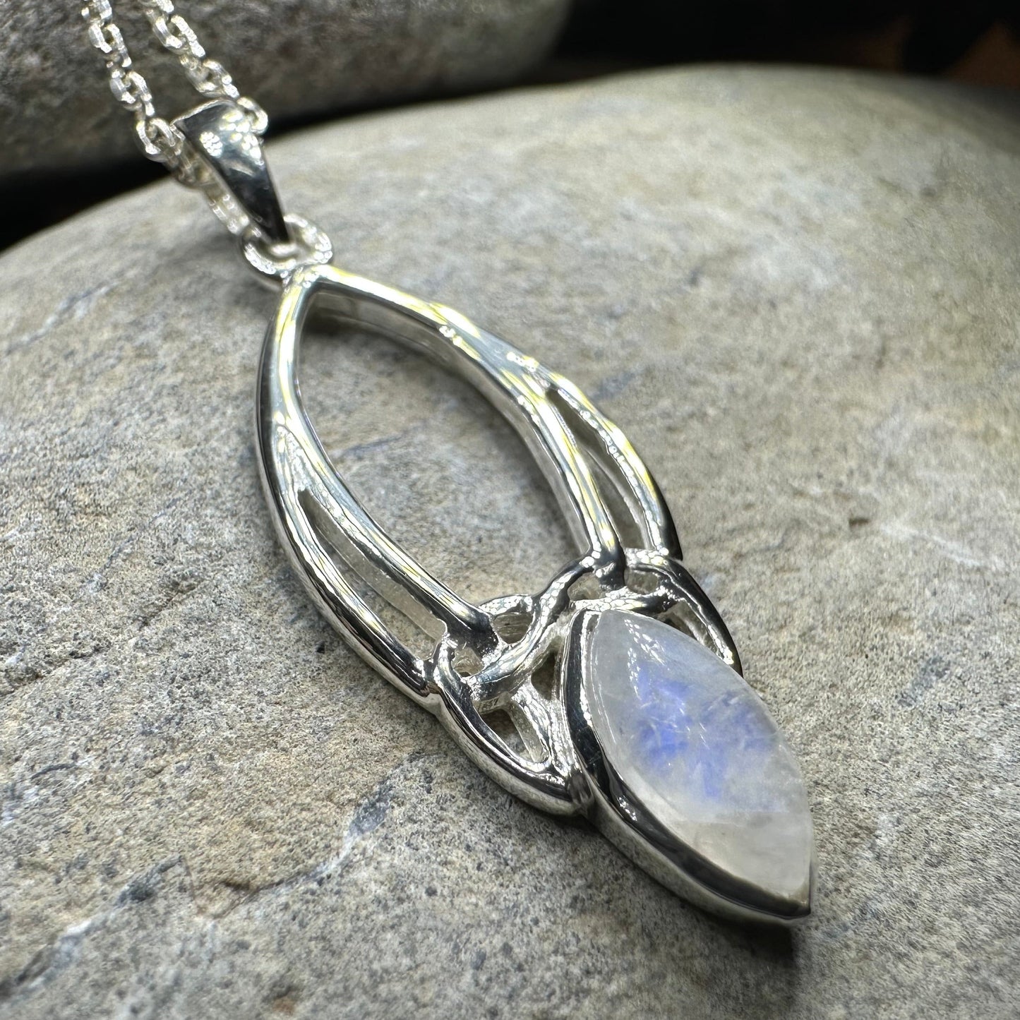 Elegant Moonstone Celtic Trinity Knot Necklace in sterling silver