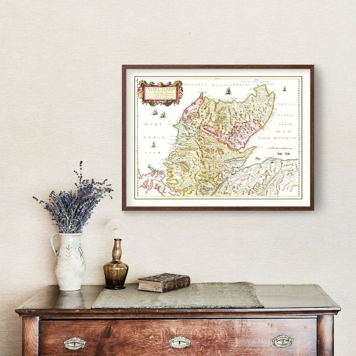 Vintage Map of the Scottish Highlands 1665 Wall Art