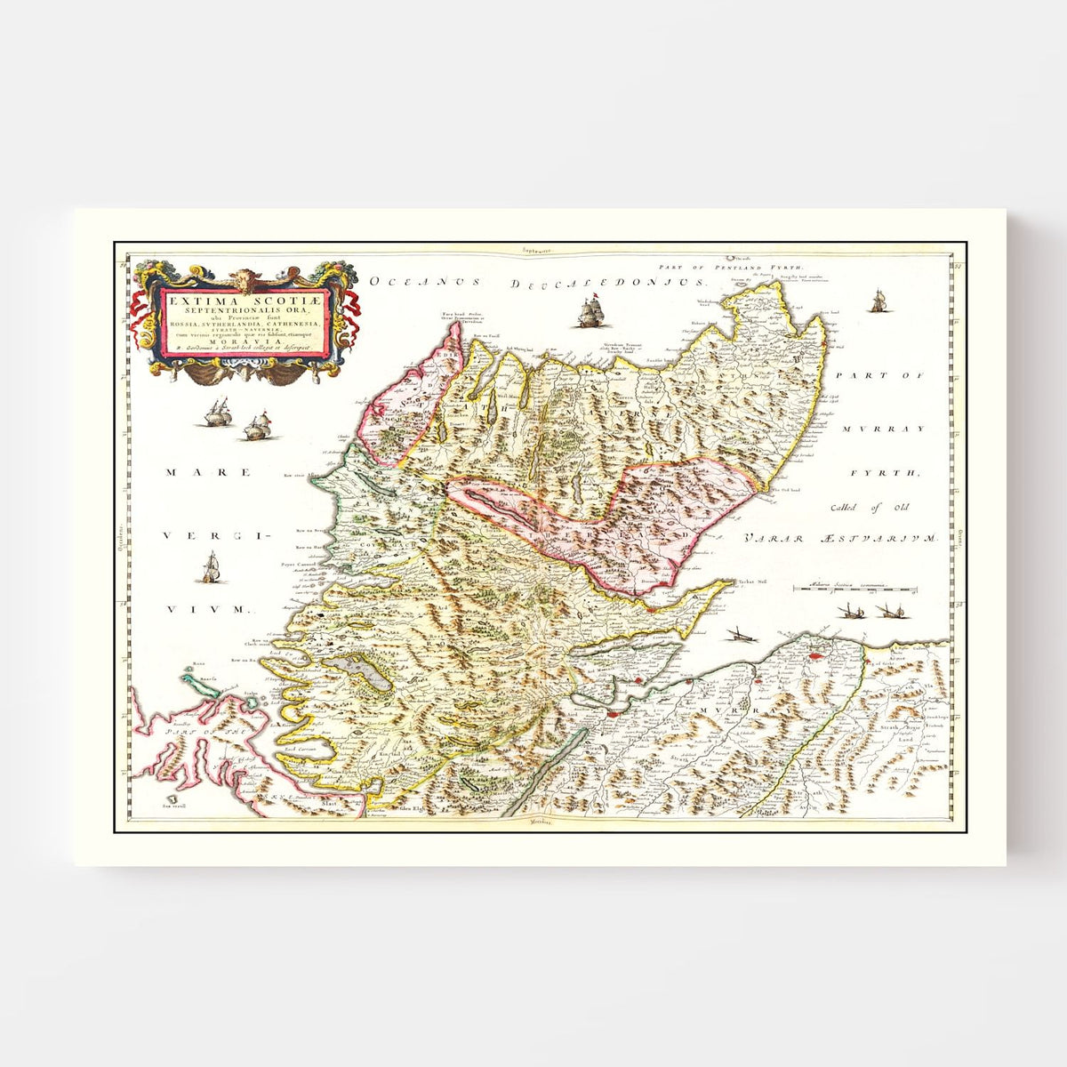 Vintage Map of the Scottish Highlands 1665 Wall Art
