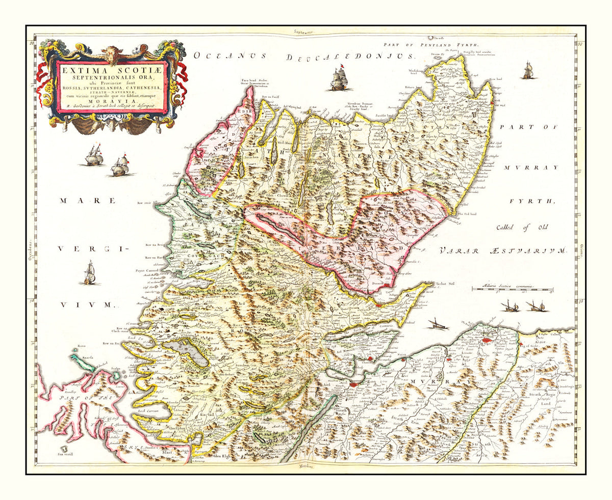 Vintage Map of the Scottish Highlands 1665 Wall Art