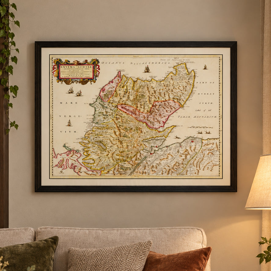 Vintage Map of the Scottish Highlands 1665 Wall Art