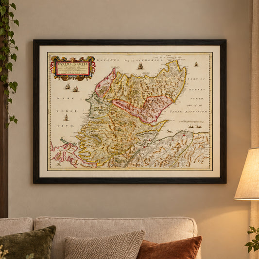 Vintage Map of the Scottish Highlands 1665 Wall Art