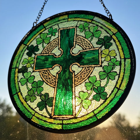 Load image into Gallery viewer, Shamrock Wreath Celtic Cross Suncatcher

