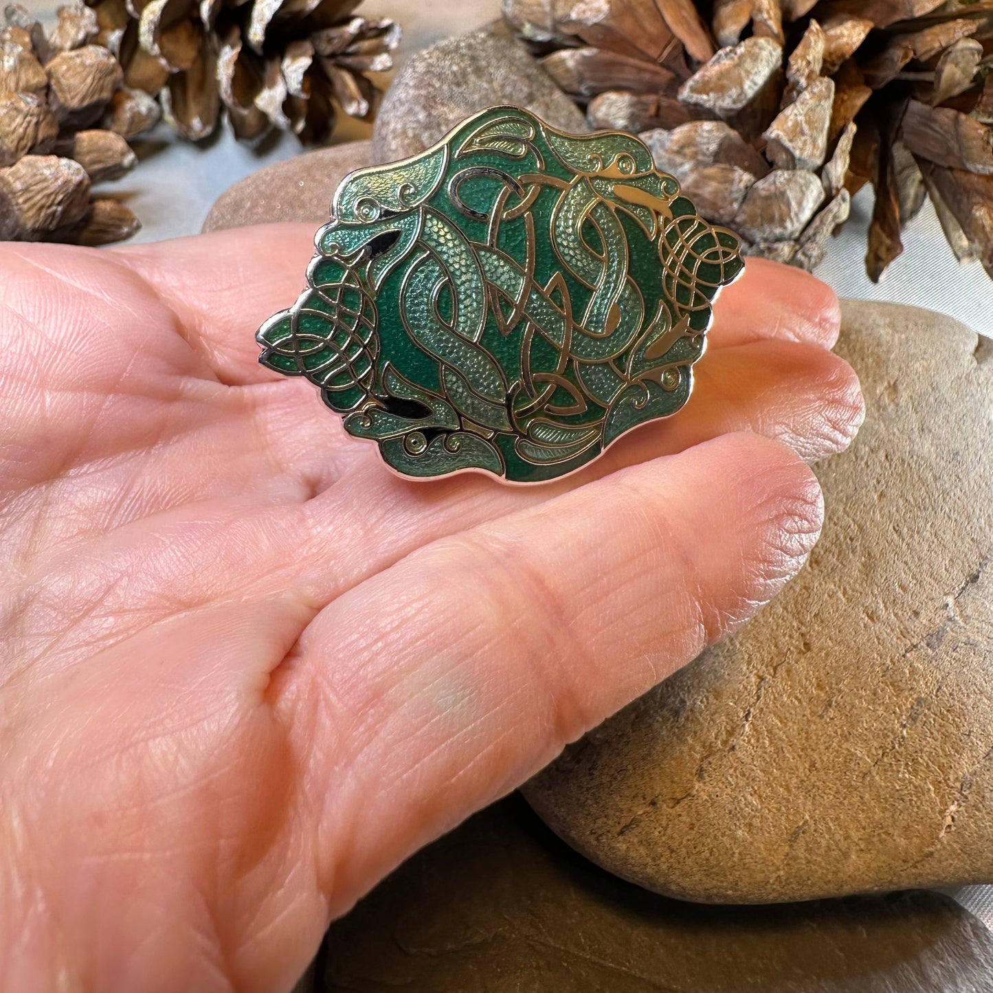 Enamel Celtic Green Dragons Scarf Ring