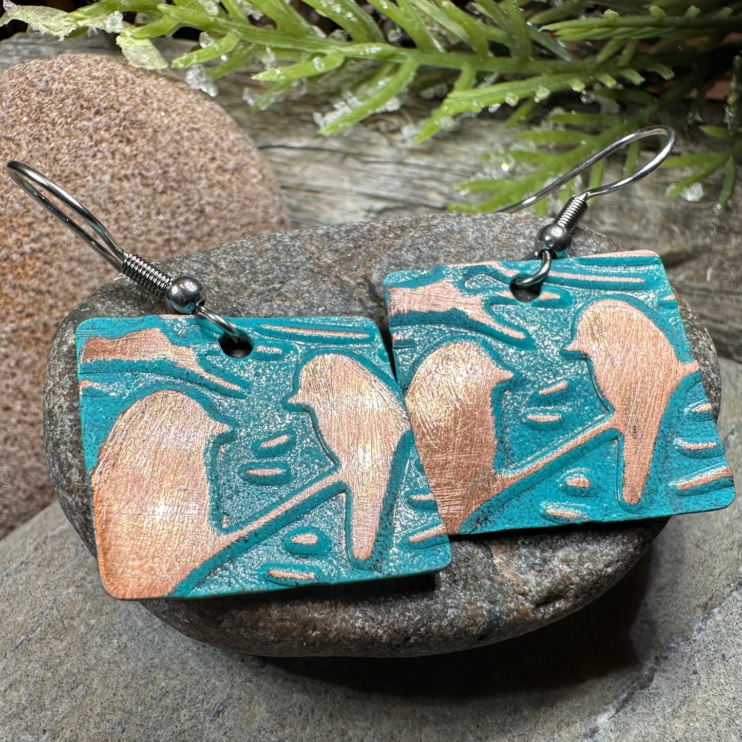 Summersong Bird Copper Dangle Earrings
