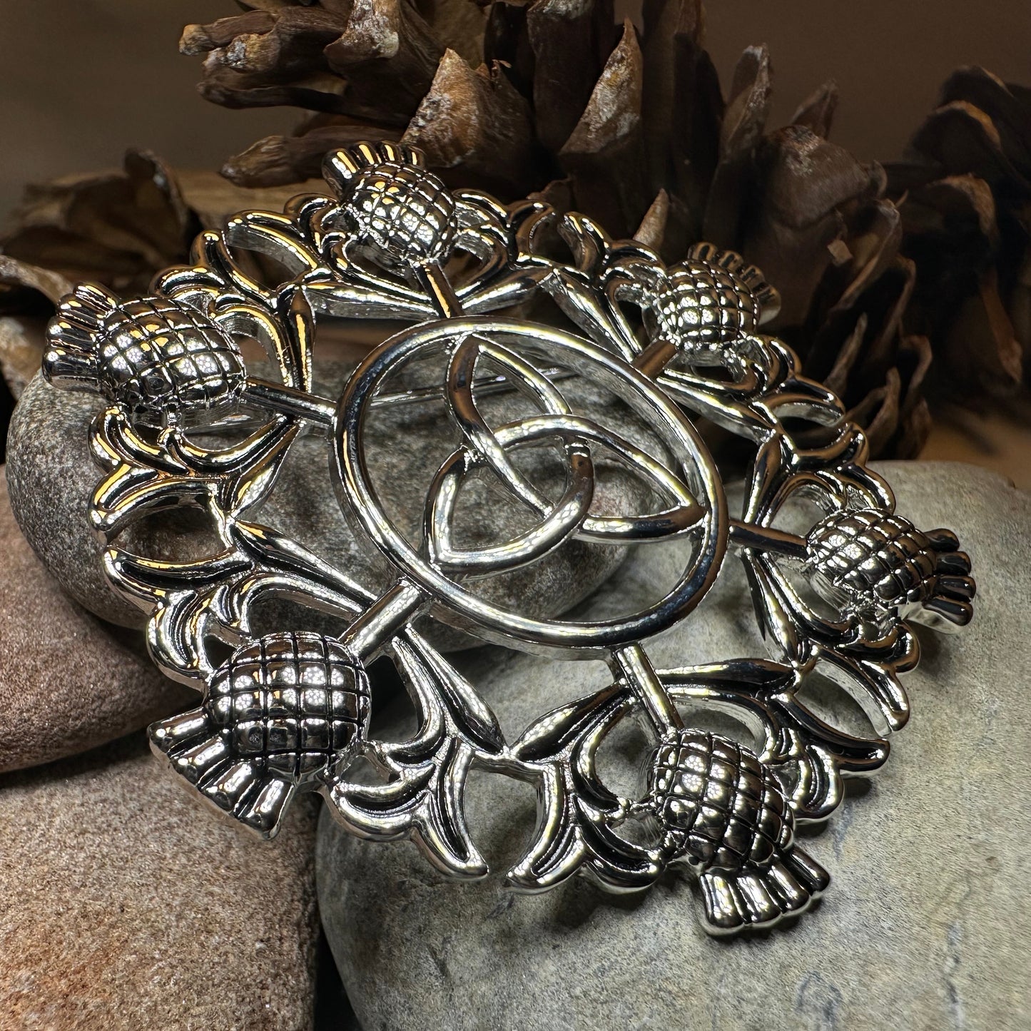 Large Scottish Thistle & Trinity Knot Brooch