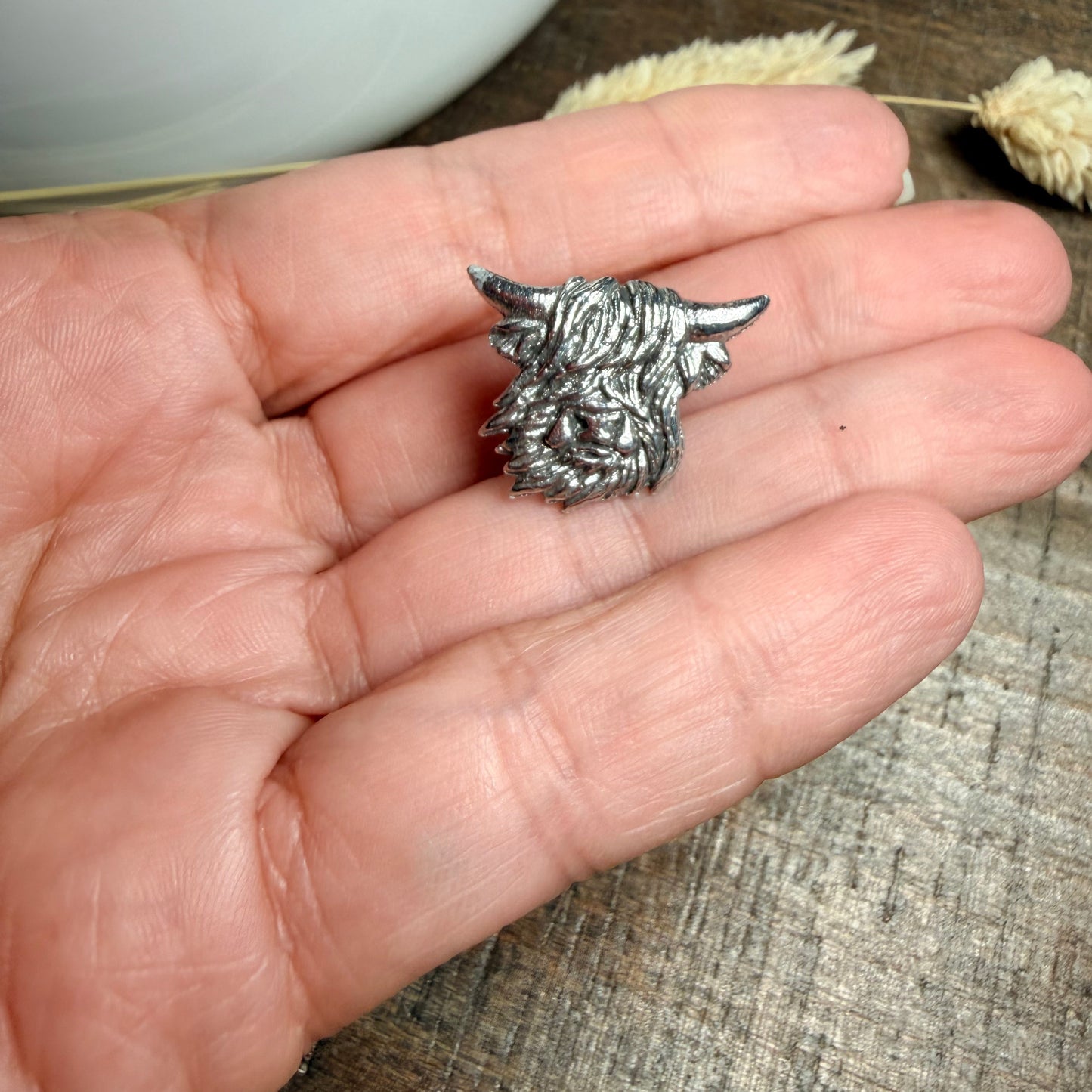 Pewter Highland Cow Lapel Pin - Handmade in Scotland