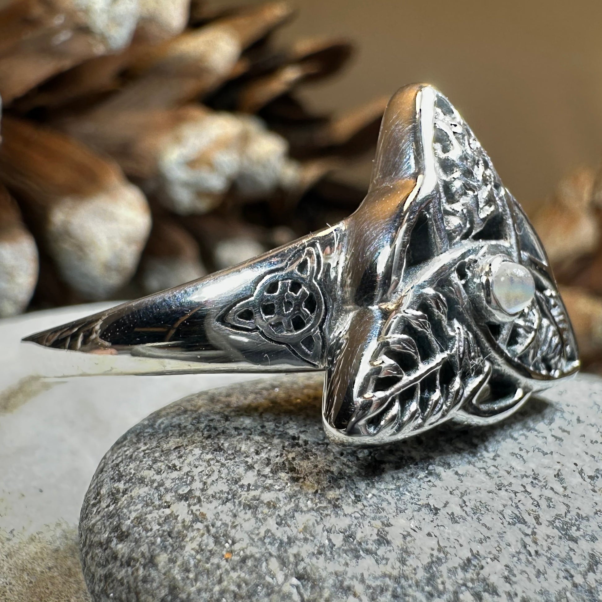 Oak Ash Thorn Moonstone Ring in Sterling Silver — view 7