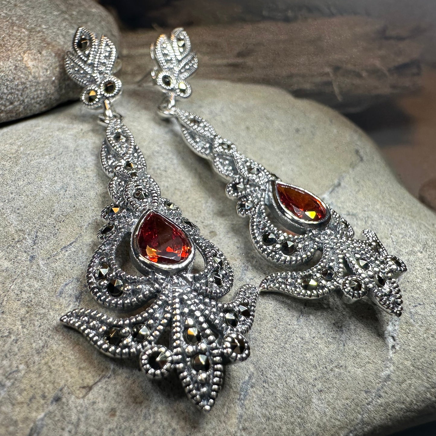 Nour Garnet Marcasite Earrings