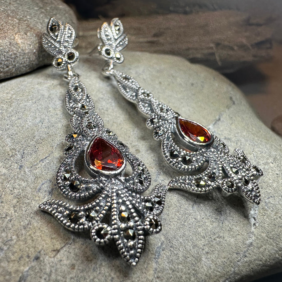 Nour Garnet Marcasite Earrings
