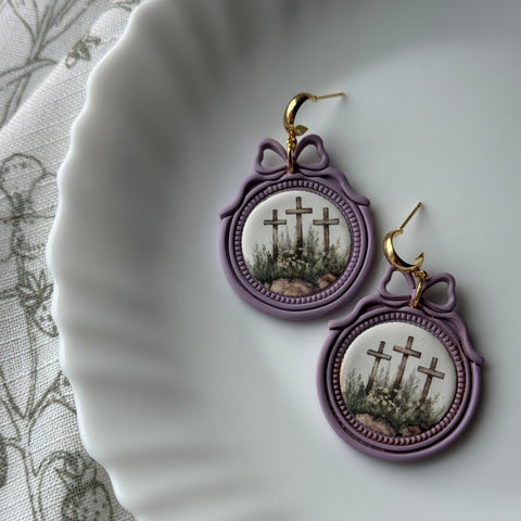 Load image into Gallery viewer, Purple Framed Crosses Dangle Earrings for Women
