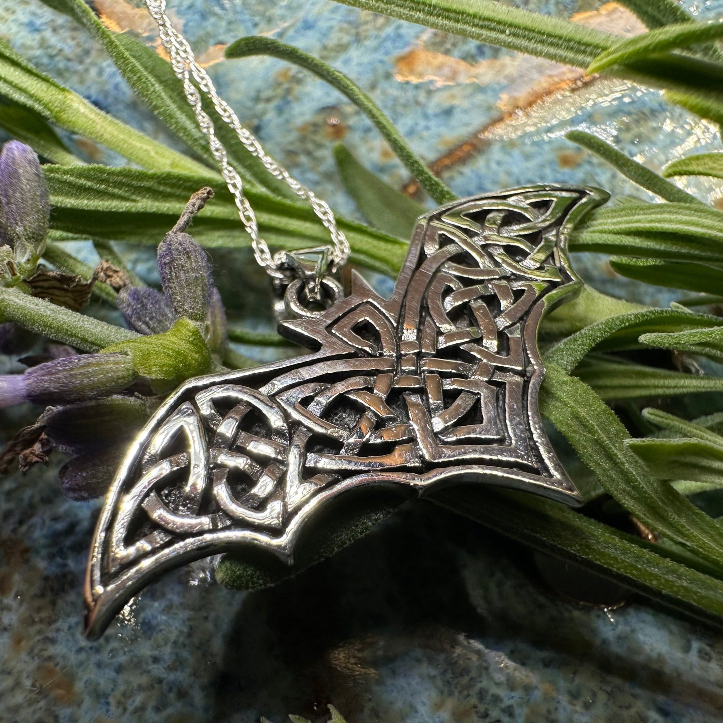 Nighthawk Celtic Bat Necklace in Sterling Silver