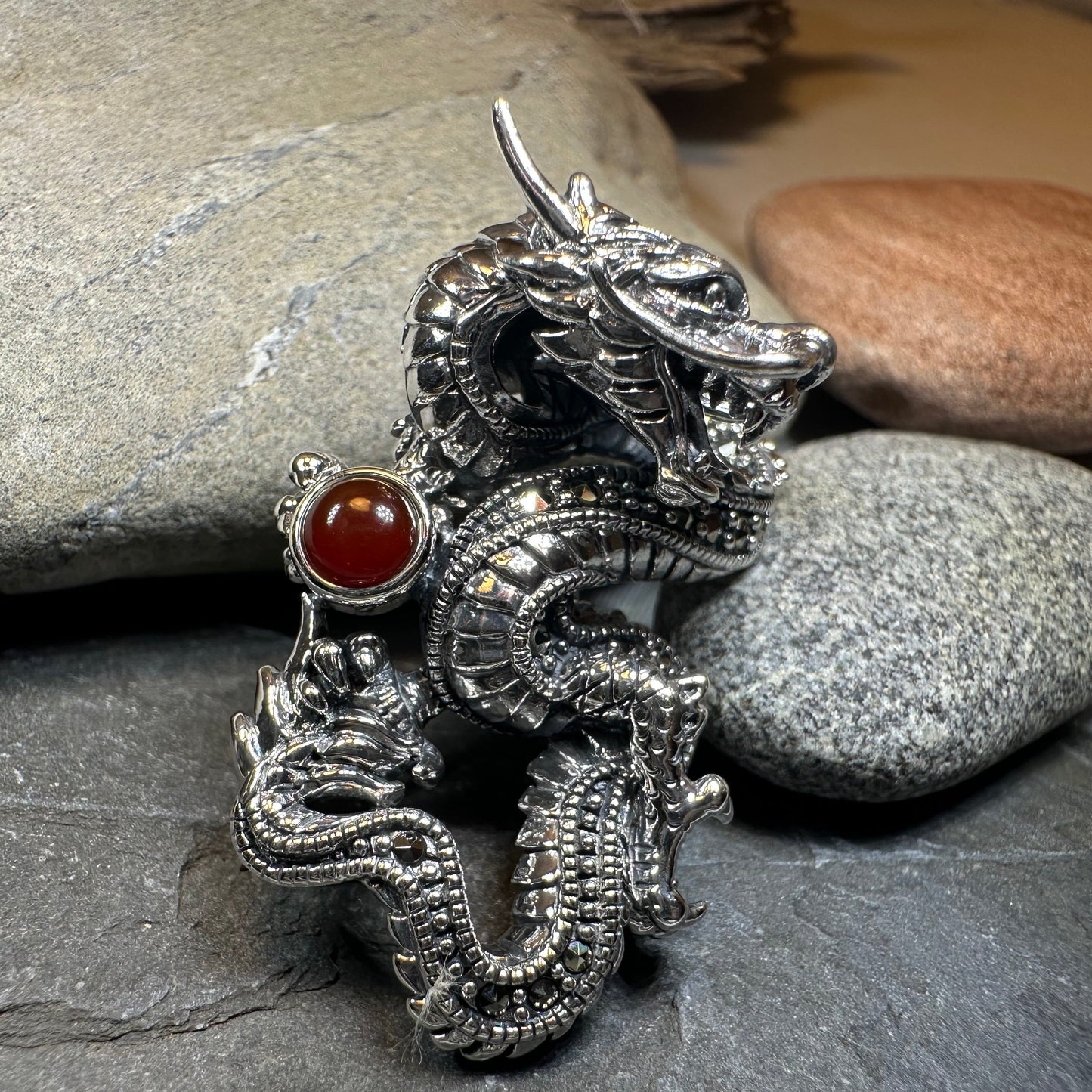 Celtic Rising Dragon Brooch in Sterling Silver