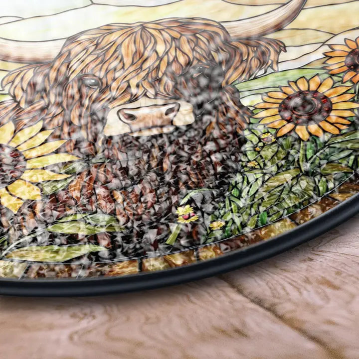 Sunflower Highland Cow Suncatcher