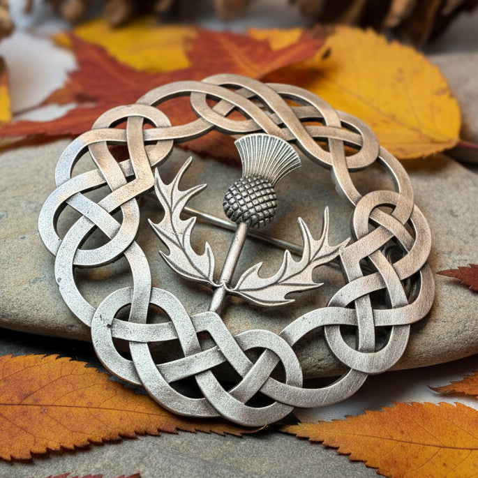 Classic Thistle & Celtic Knot Tartan Pin - Handmade in Scotland