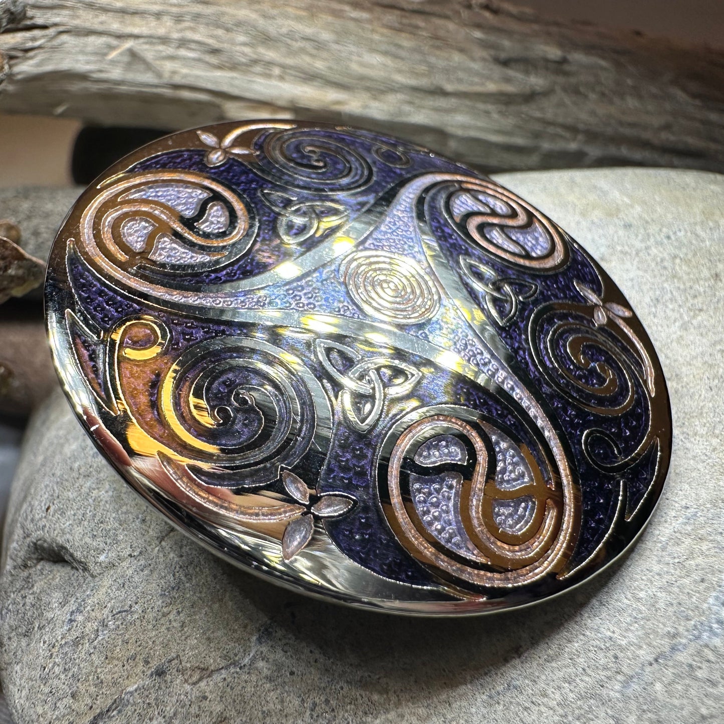 Round Enamel Triskele Knot Brooch — view 7