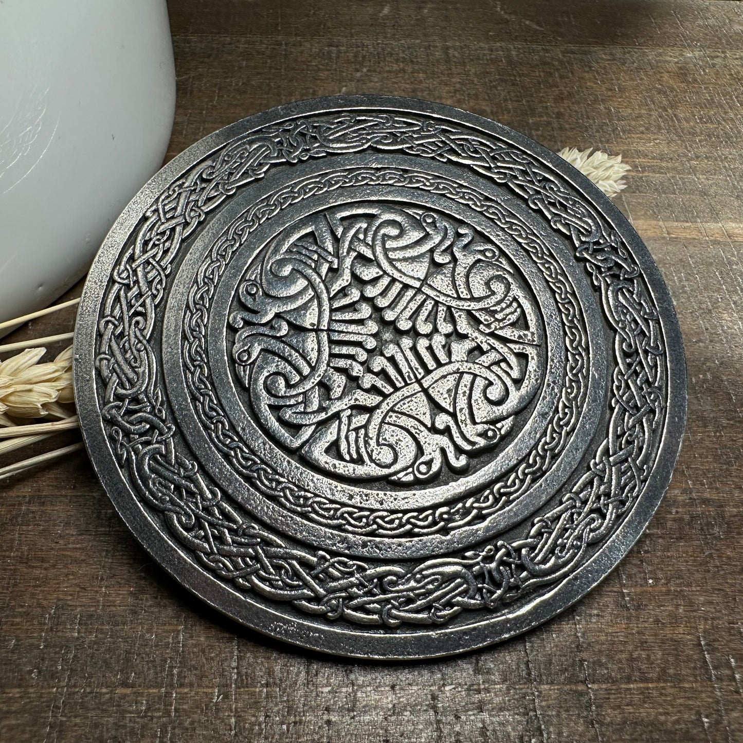 Round Celtic Birds Kilt Belt Buckle - Handmade in Scotland