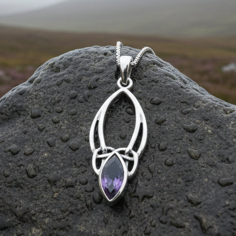 Tay Celtic Knot Amethyst Necklace in Sterling Silver