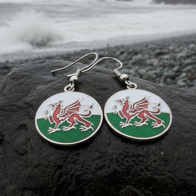 Bangor Welsh Dragon Enamel Earrings - Wales Gift