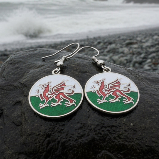 Bangor Welsh Dragon Enamel Earrings - Wales Gift