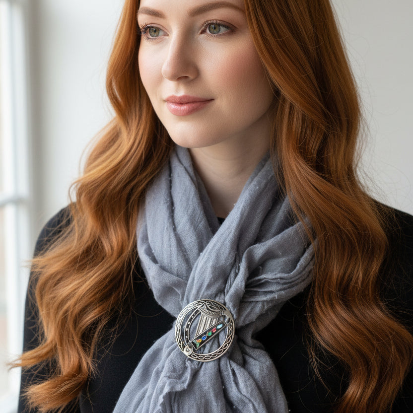 Enamel Irish Celtic Harp Scarf Ring