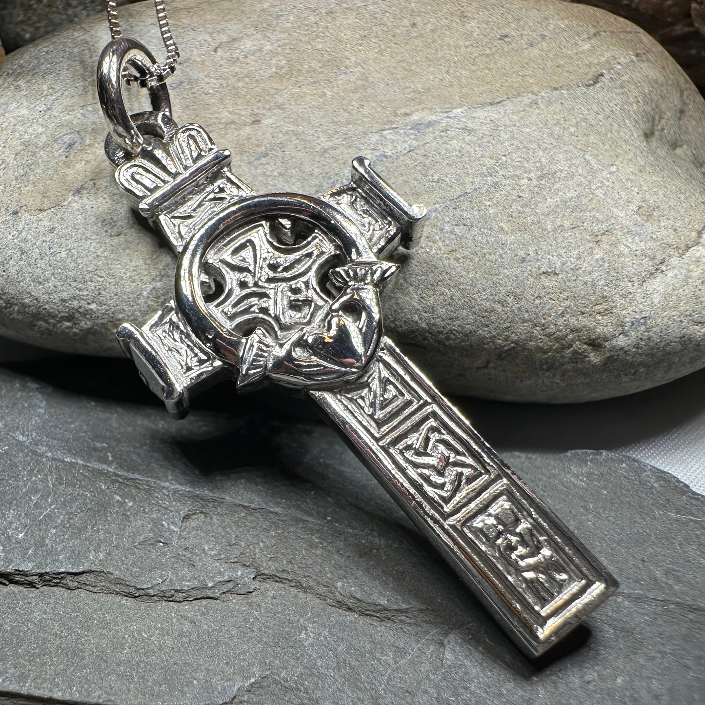 Large Artisan Irish Claddagh Cross Necklace - Made in Ireland