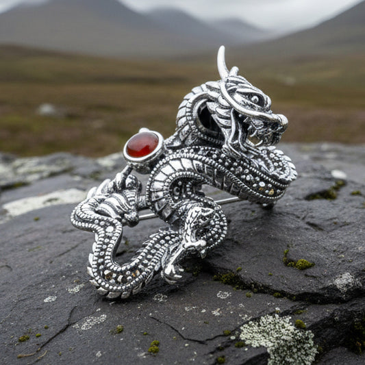 Celtic Rising Dragon Brooch in Sterling Silver
