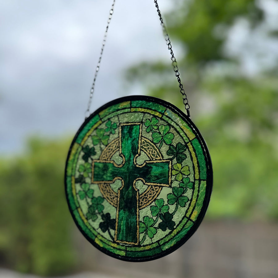 Shamrock Wreath Celtic Cross Suncatcher