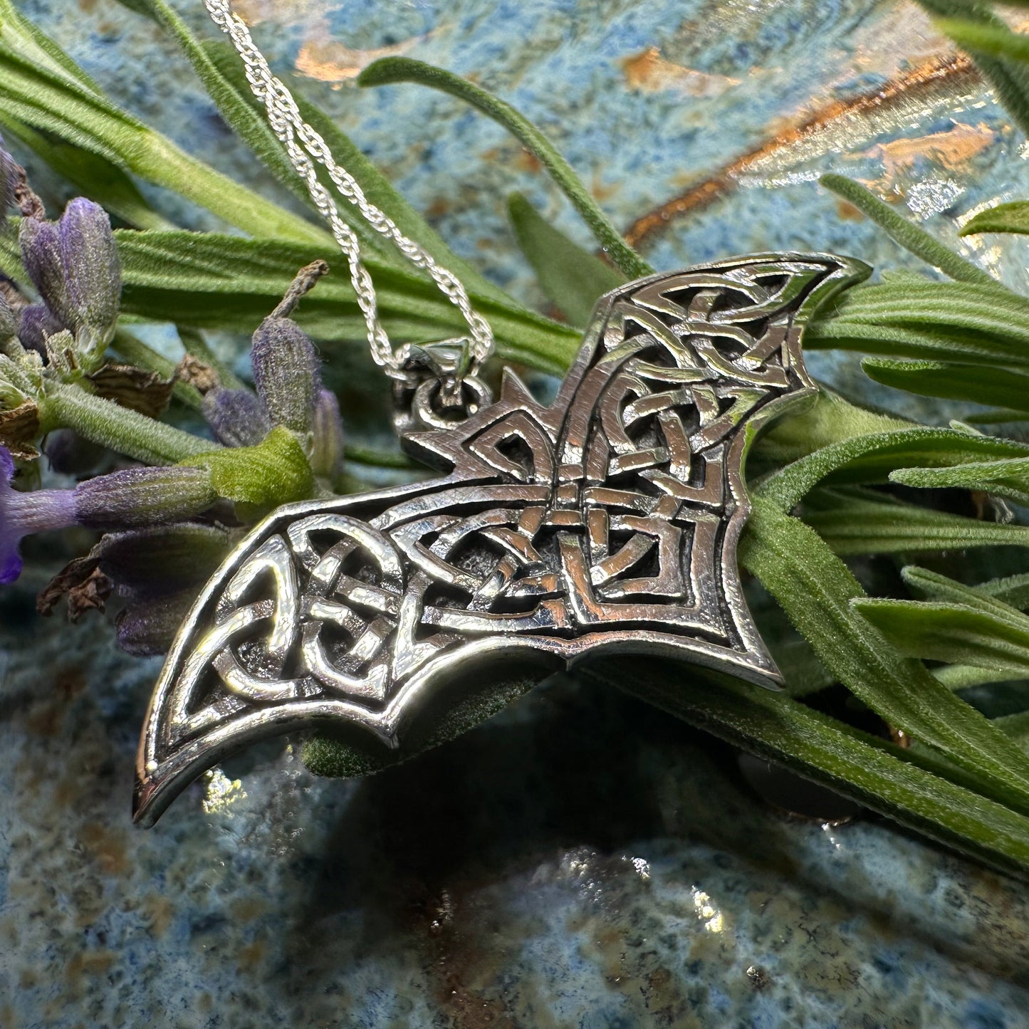 Nighthawk Celtic Bat Necklace in Sterling Silver