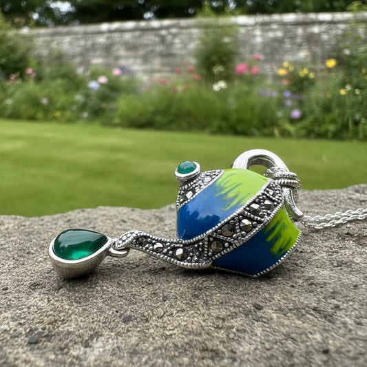 Spot of Tea Teapot Marcasite Necklace in Sterling Silver