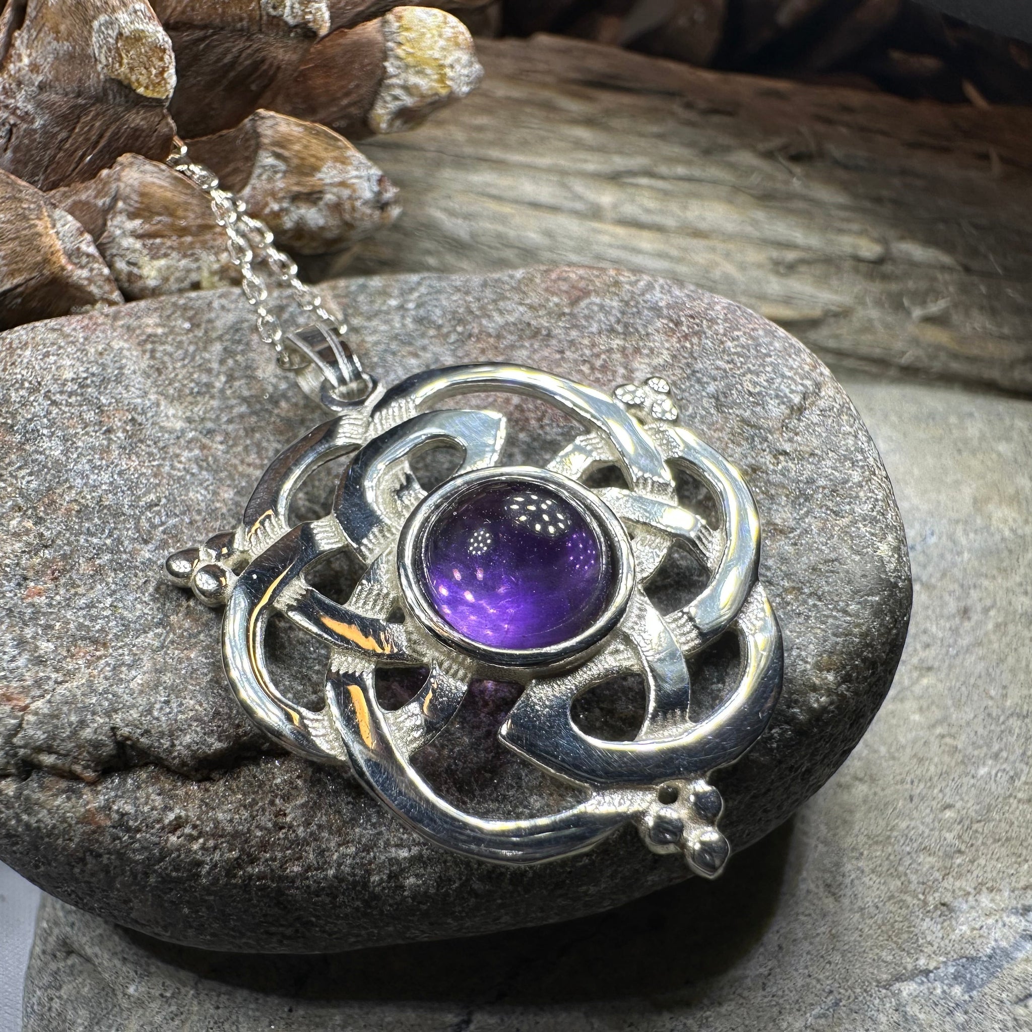 Kyrie Amethyst Celtic Knot Necklace - Handmade in Scotland 