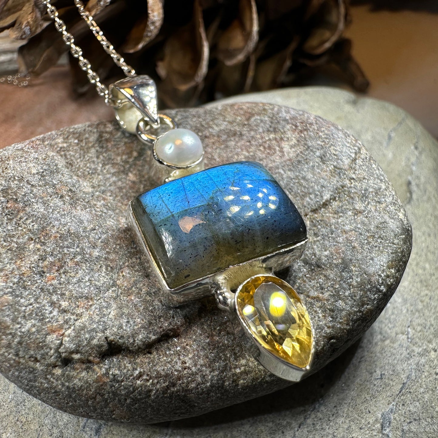 Citrine Blue Labradorite Necklace — view 4