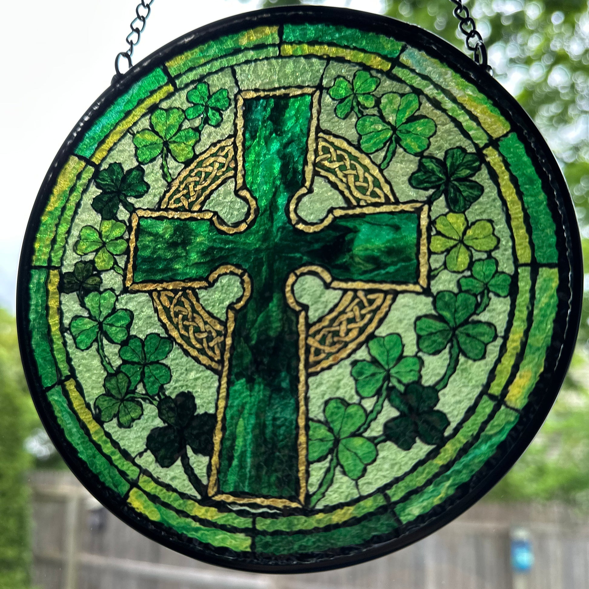 Shamrock Wreath Celtic Cross Suncatcher — view 7