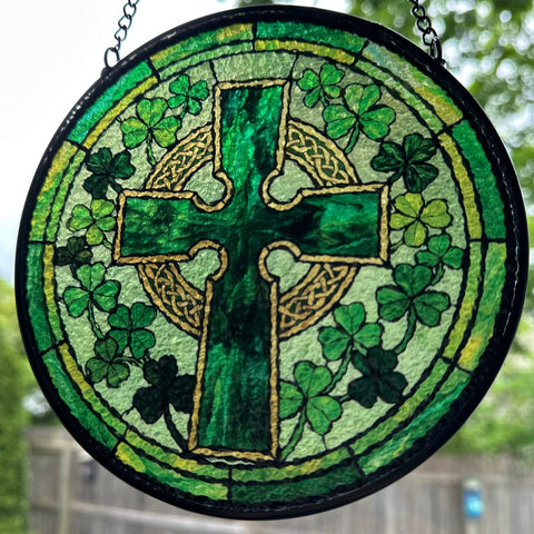 Load image into Gallery viewer, Shamrock Wreath Celtic Cross Suncatcher
