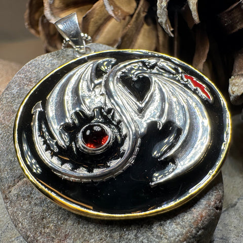 Load image into Gallery viewer, Dragon Yin Yang Garnet Necklace in Sterling Silver

