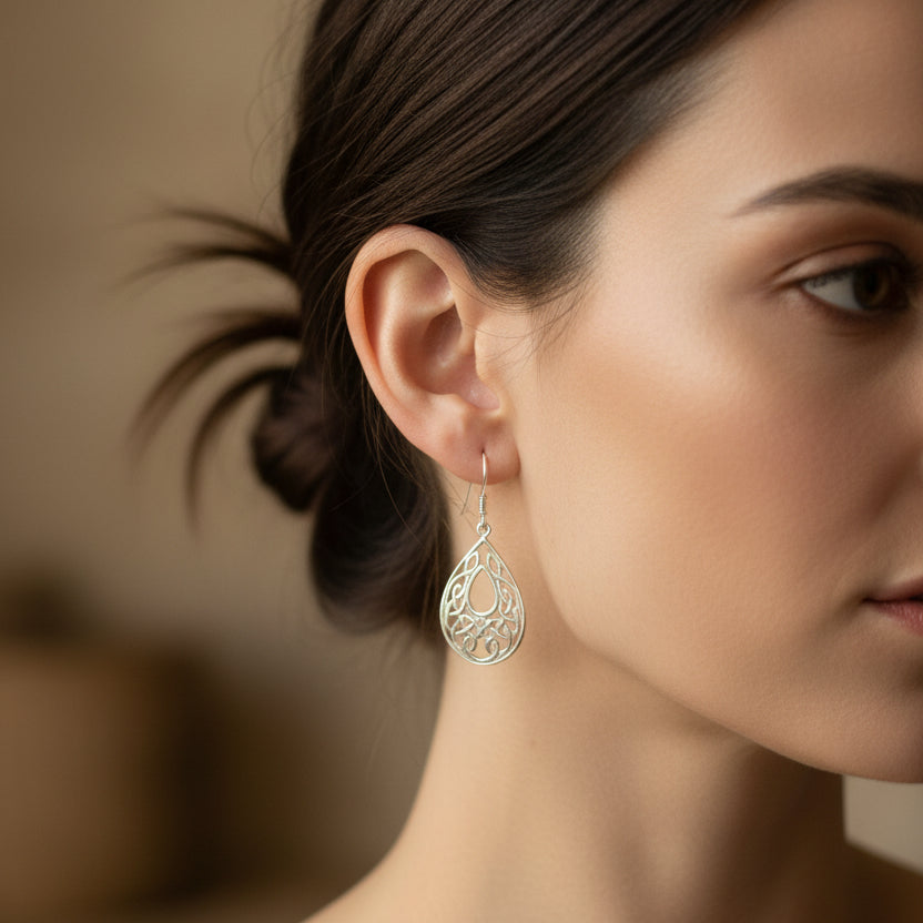 Celtic Teardrop Earrings in Sterling Silver
