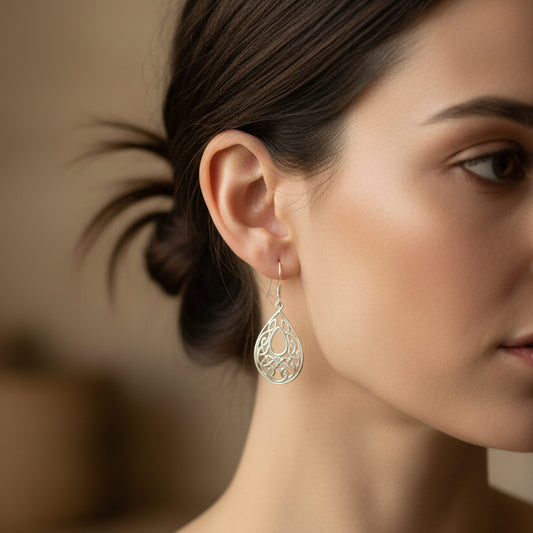 Celtic Teardrop Earrings in Sterling Silver