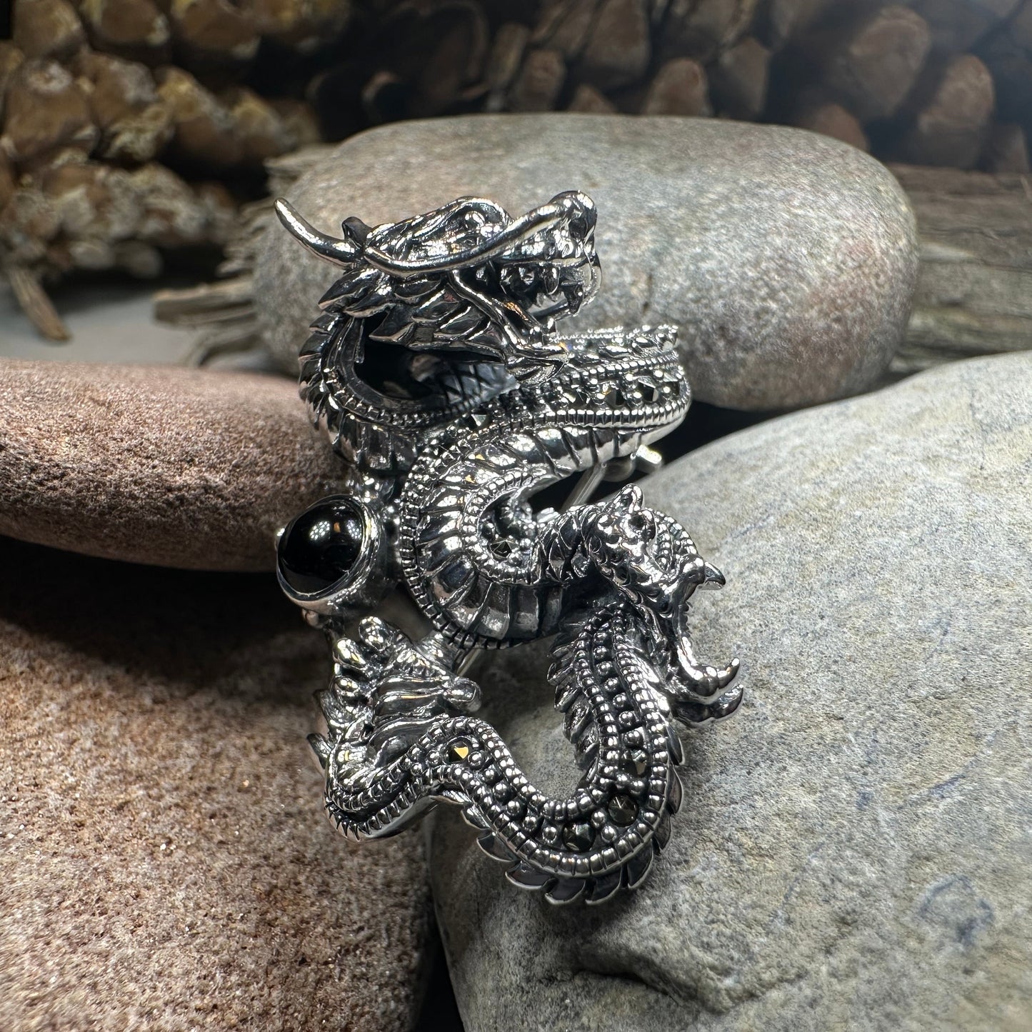 Celtic Rising Dragon Brooch in Sterling Silver