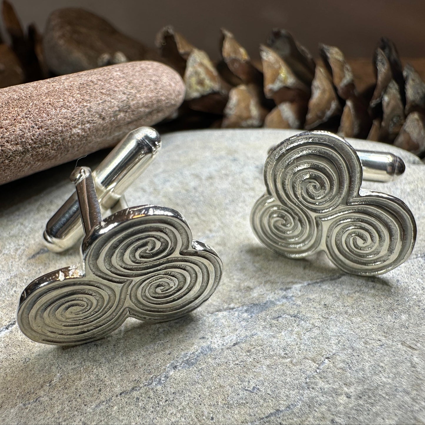 Artisan Newgrange Triple Spiral Cufflinks - Made in Ireland