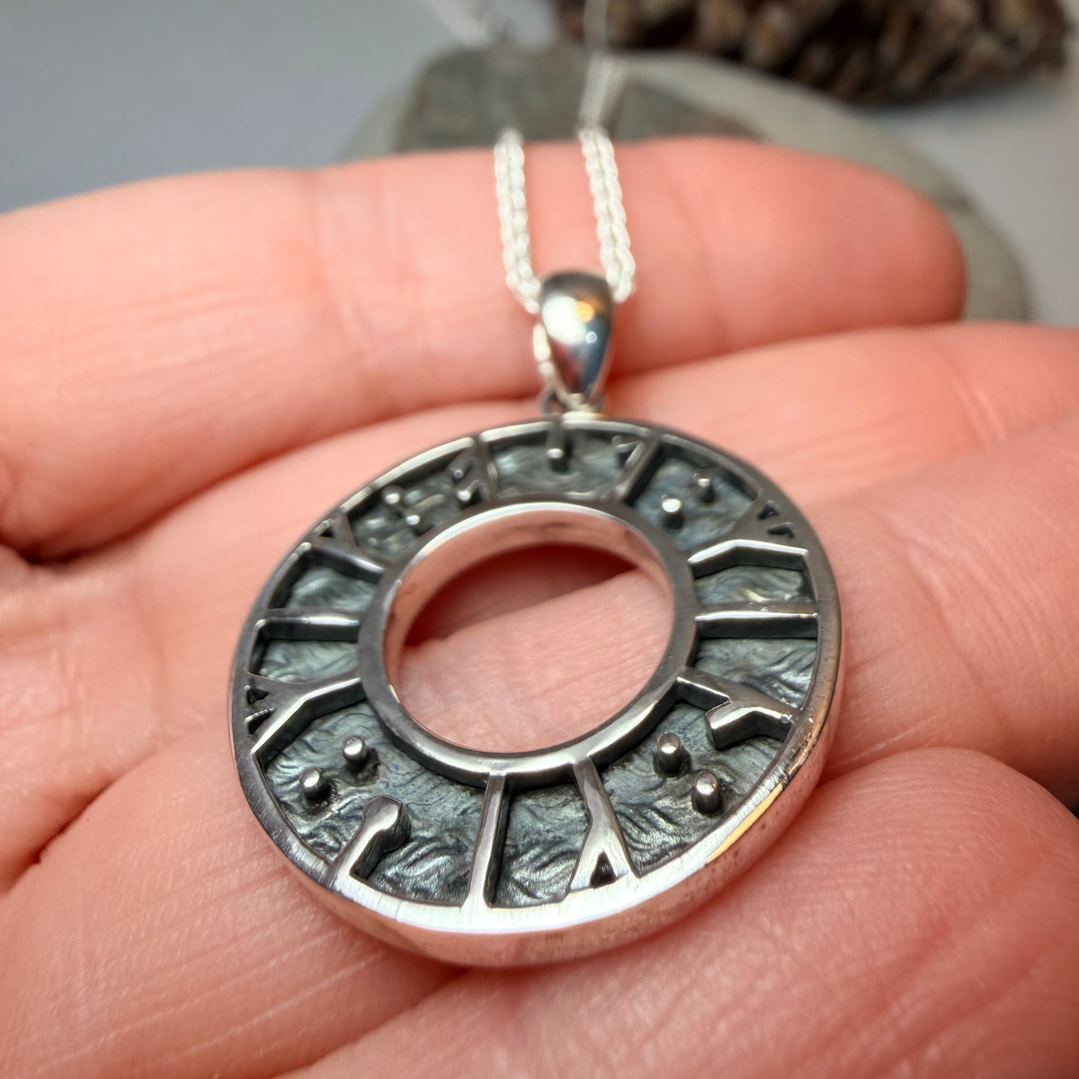 "My Love, Kiss Me" Norse Runes Necklace in Sterling Silver