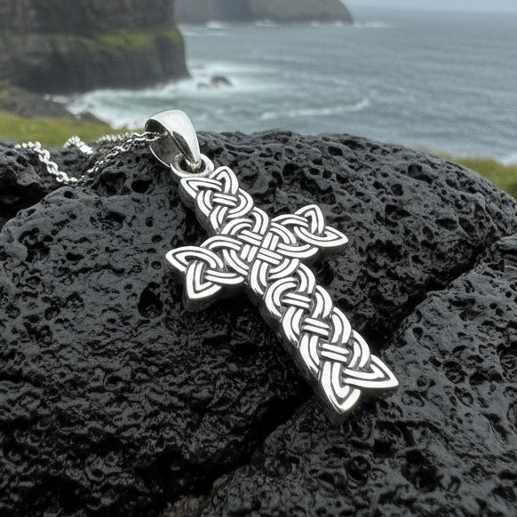 Rock of Ages Celtic Cross Necklace in Sterling Silver