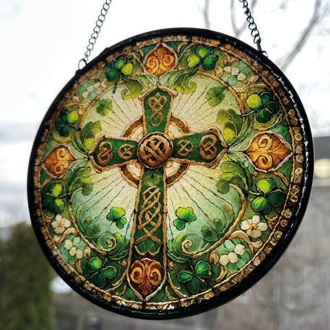 Load image into Gallery viewer, Ireland's Celtic Cross Stained Glass Suncatcher Gift
