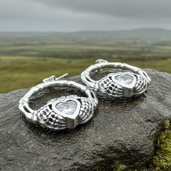 Gothic Claddagh Earrings in sterling silver