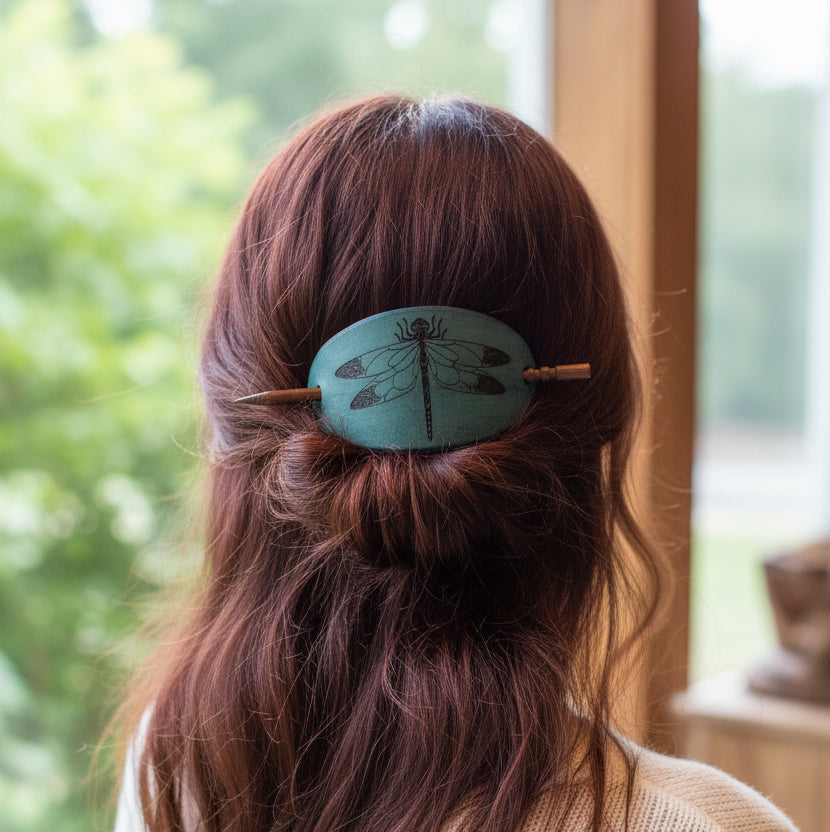 Celtic Dragonfly Leather Hair Slide for Women