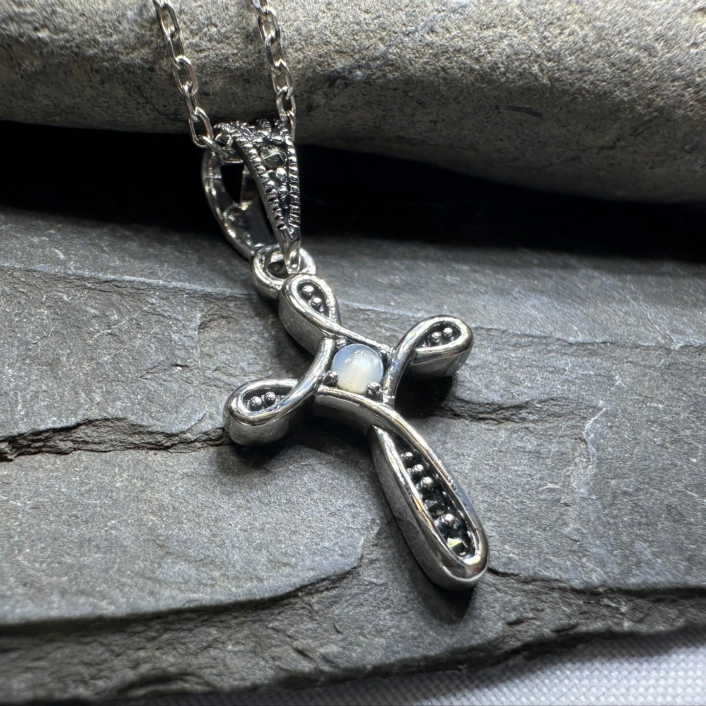 Isabeau Marcasite Cross Necklace in Sterling Silver